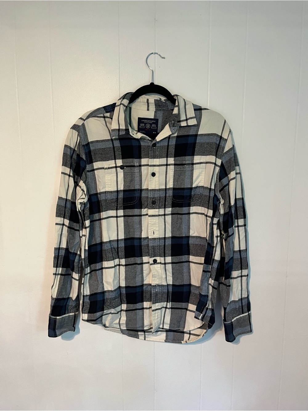 Men's Blue and White Plaid Flannel